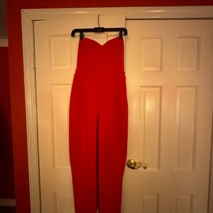 Express Vibrant Red Strapless Jumpsuit